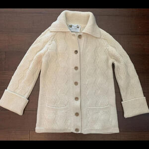 Vtg Pallas Hand Loomed Irish Wool Cardigan Sweater Thick Cable Knit Size L *READ